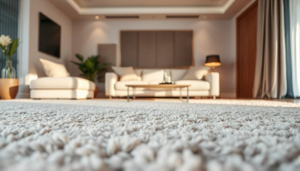 A cozy living room with an elegant, plush rug in the foreground, designed to absorb sound waves and create a serene atmosphere. The rug features a soft, textured surface in muted tones, complemented by warm lighting that casts a gentle glow. In the middle ground, additional sound-absorbing elements such as acoustic panels or curtains are visible, working in harmony to reduce noise and foster a calmer, more tranquil environment. The background showcases a minimalist, modern interior design, emphasizing the importance of thoughtful acoustic treatment in creating a peaceful, comfortable living space. A cozy living room with an elegant, plush rug in the foreground, designed to absorb sound waves and create a serene atmosphere. The rug features a soft, textured surface in muted tones, complemented by warm lighting that casts a gentle glow. In the middle ground, additional sound-absorbing elements such as acoustic panels or curtains are visible, working in harmony to reduce noise and foster a calmer, more tranquil environment. The background showcases a minimalist, modern interior design, emphasizing the importance of thoughtful acoustic treatment in creating a peaceful, comfortable living space.