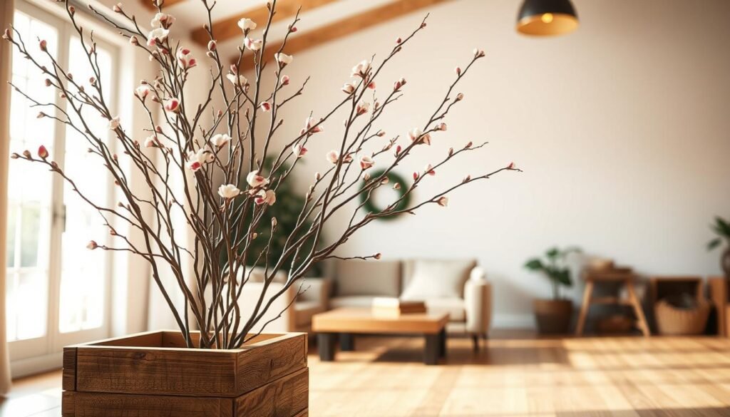 A cozy, well-lit indoor scene featuring a striking arrangement of forced blooming branches in a rustic, wooden container. The branches, with their delicate buds and vibrant blossoms, stand tall and proud, casting a warm, romantic glow throughout the space. The foreground is dominated by the captivating floral display, while the middle ground showcases a clean, minimalist background, with soft, natural lighting filtering in through large windows. The overall atmosphere is one of tranquility and joyful anticipation, perfectly capturing the essence of the "Forced Blooming Branches for a Dramatic Touch" section. A cozy, well-lit indoor scene featuring a striking arrangement of forced blooming branches in a rustic, wooden container. The branches, with their delicate buds and vibrant blossoms, stand tall and proud, casting a warm, romantic glow throughout the space. The foreground is dominated by the captivating floral display, while the middle ground showcases a clean, minimalist background, with soft, natural lighting filtering in through large windows. The overall atmosphere is one of tranquility and joyful anticipation, perfectly capturing the essence of the "Forced Blooming Branches for a Dramatic Touch" section.