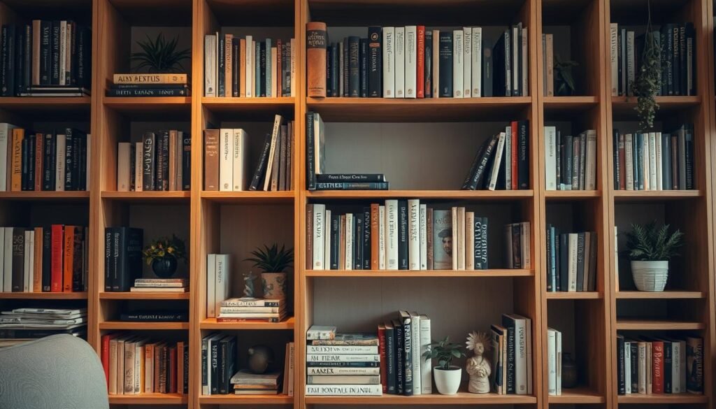 Bookshelf with varied heights and sizes Bookshelf with varied heights and sizes
