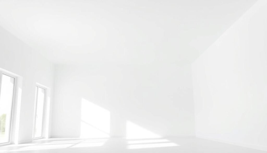 Monochromatic white walls and ceiling in a minimalist, well-lit interior. Pristine white paint covers the expansive walls and seamlessly blends into the ceiling, creating a sense of purity and tranquility. Soft, diffused natural light streams in through large windows, illuminating the space and highlighting the subtle texture of the flat, eggshell-like finish. The absence of any color or contrasting elements allows the viewer to focus on the harmonious, clean aesthetics, emphasizing the design principle of using the same white tone throughout for a cohesive, calming atmosphere. Monochromatic white walls and ceiling in a minimalist, well-lit interior. Pristine white paint covers the expansive walls and seamlessly blends into the ceiling, creating a sense of purity and tranquility. Soft, diffused natural light streams in through large windows, illuminating the space and highlighting the subtle texture of the flat, eggshell-like finish. The absence of any color or contrasting elements allows the viewer to focus on the harmonious, clean aesthetics, emphasizing the design principle of using the same white tone throughout for a cohesive, calming atmosphere.