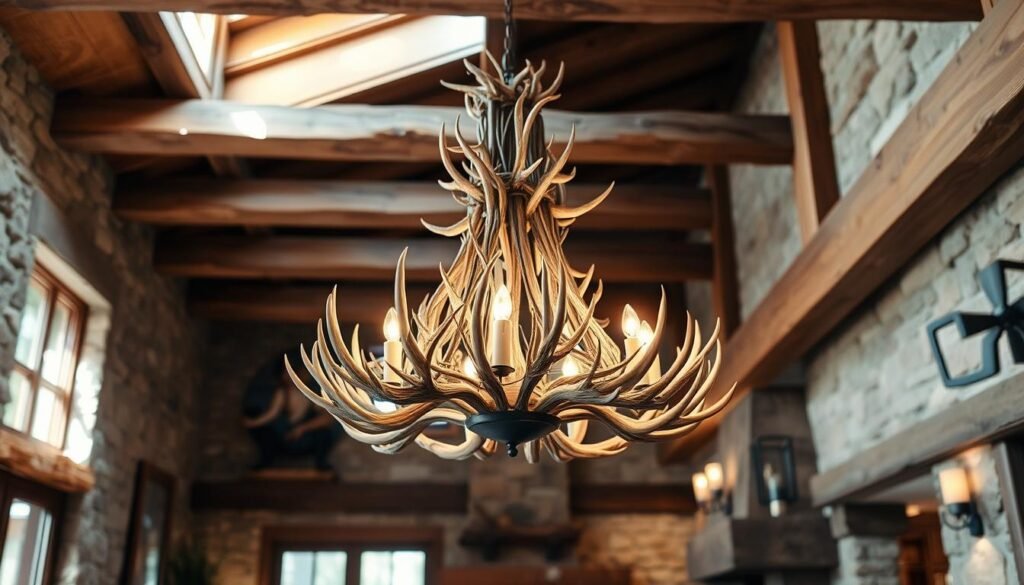 a rustic chandelier made of natural materials like wrought iron, wood, and antlers, hanging in a cozy and warm-lit living room with exposed beams and stone walls, the chandelier casts a gentle glow across the space, creating a serene and inviting atmosphere, the lighting fixtures are intricately designed with a mix of modern and traditional elements, the chandelier is the focal point of the room, drawing the eye upwards towards its organic and earthy silhouette, the overall scene evokes a sense of coziness and a connection to nature a rustic chandelier made of natural materials like wrought iron, wood, and antlers, hanging in a cozy and warm-lit living room with exposed beams and stone walls, the chandelier casts a gentle glow across the space, creating a serene and inviting atmosphere, the lighting fixtures are intricately designed with a mix of modern and traditional elements, the chandelier is the focal point of the room, drawing the eye upwards towards its organic and earthy silhouette, the overall scene evokes a sense of coziness and a connection to nature