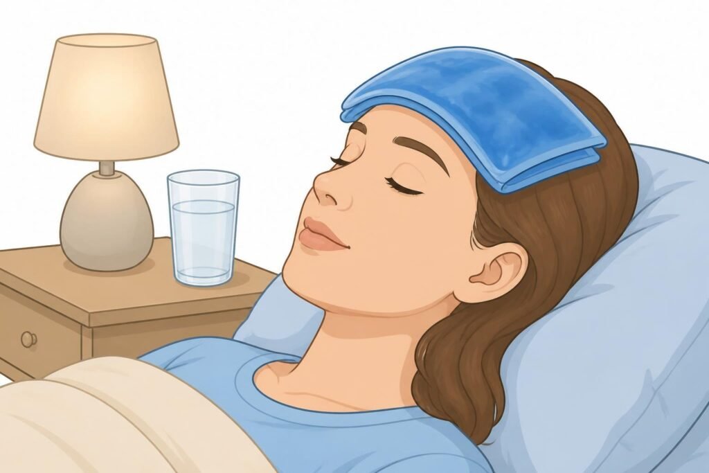 A cold compress on the forehead can help relieve pain from a throbbing migraine.